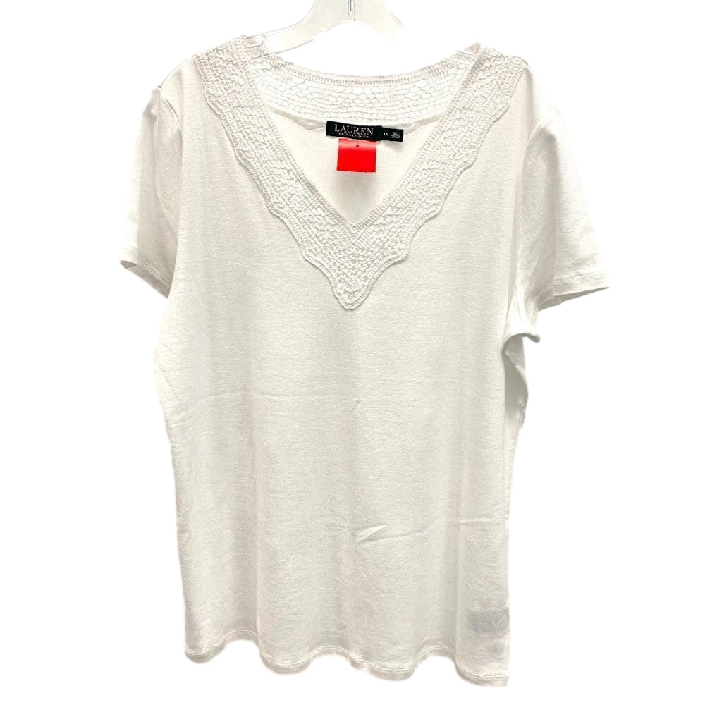 Ralph Lauren White w/Crochet Collar Cotton Top